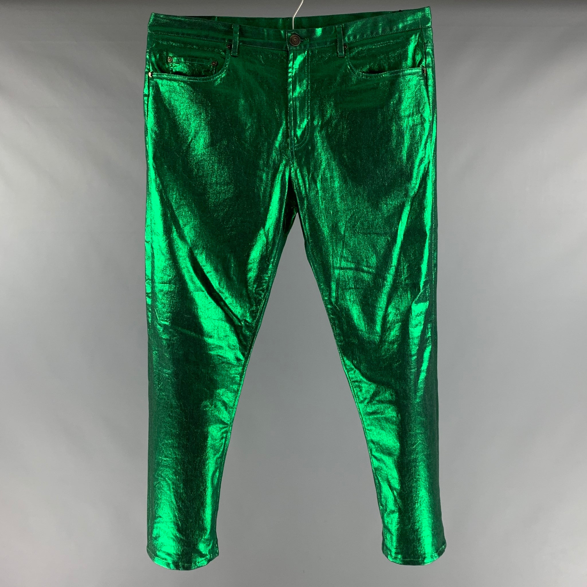 ETRO Size 38 Green Metallic Cotton Elastane Jean Cut Casual Pants