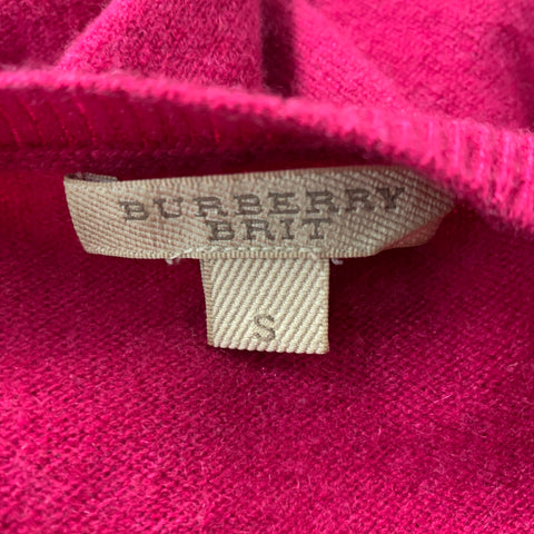 BURBERRY BRIT Taille S Rouge Framboise Tricoté Cachemire Coudières Pull