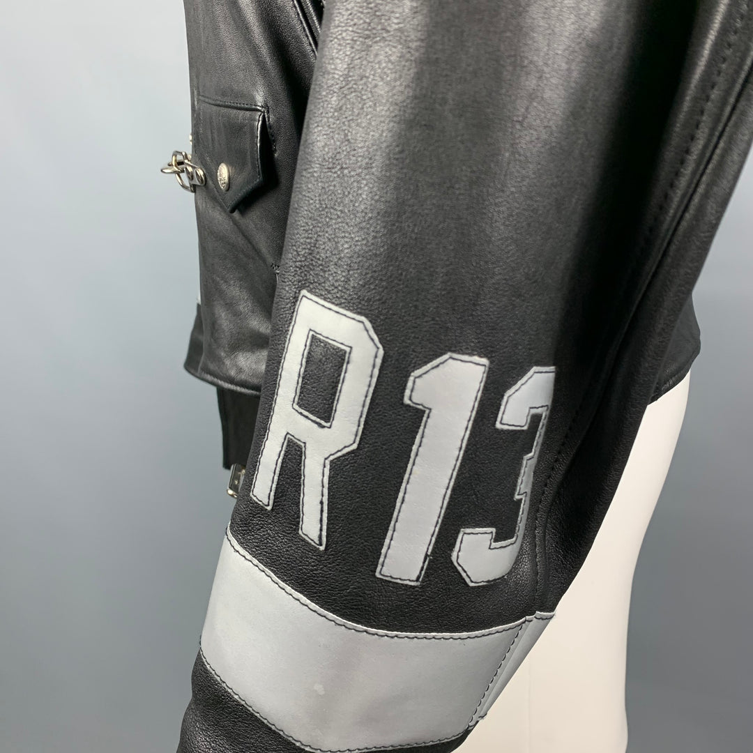 R13 Size M Black Leather Brooklyn USA Biker Jacket