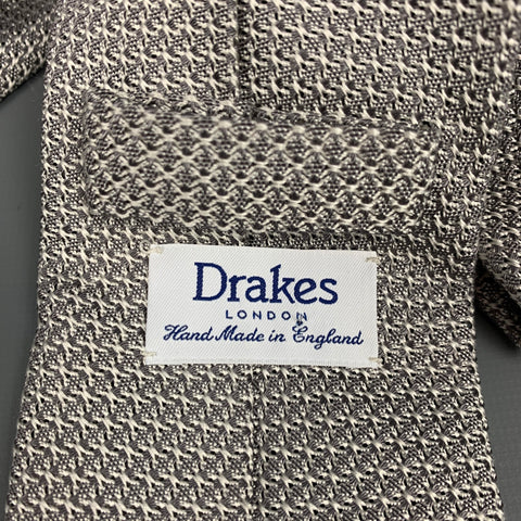 DRAKES LONDON Light Gray & Silver Textured Silk Tie