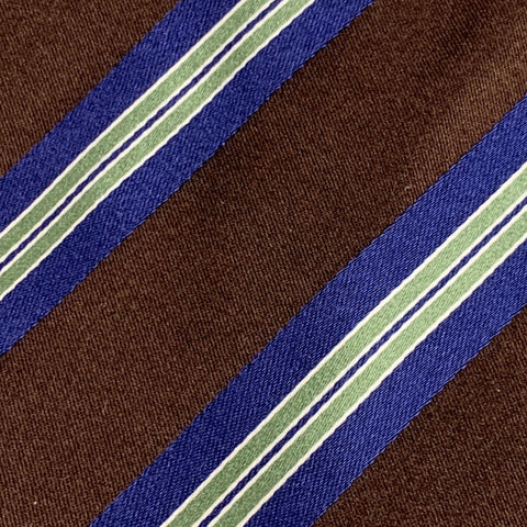 MICKY Brown Green Blue Stripe Silk Tie