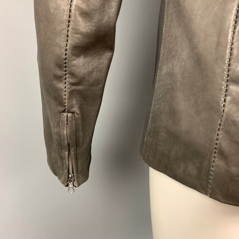 POEME BOHEMIEN Size S Grey Leather Zip Up Jacket