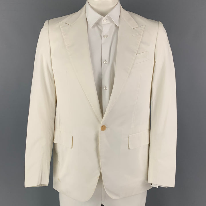 LANVIN Size 40 Regular White Cotton Peak Lapel Sport Coat