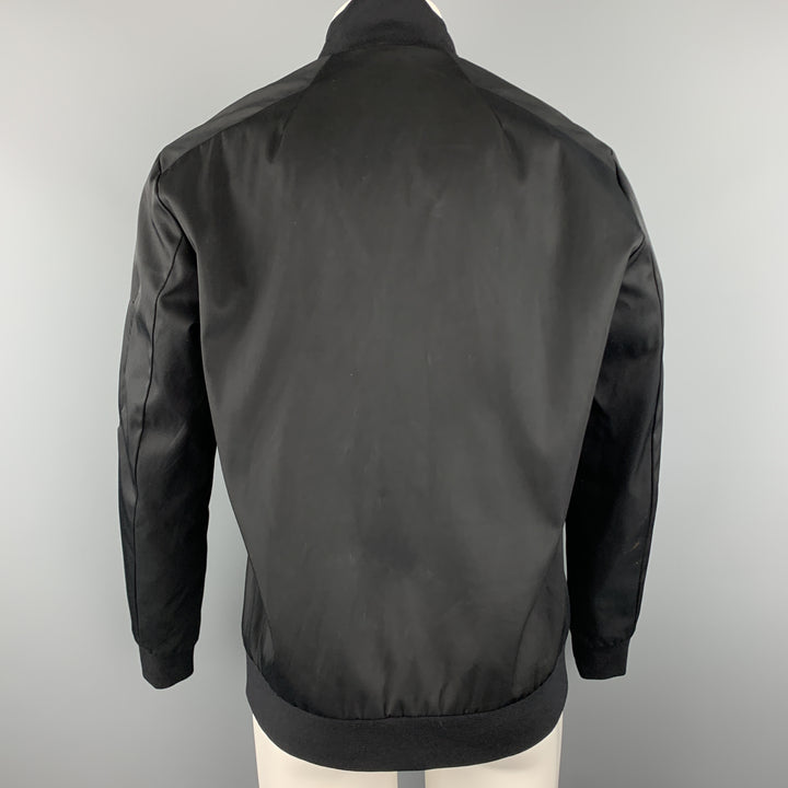 THEORY Size L Black Cotton Blend Twill High Collar Bomber Jacket