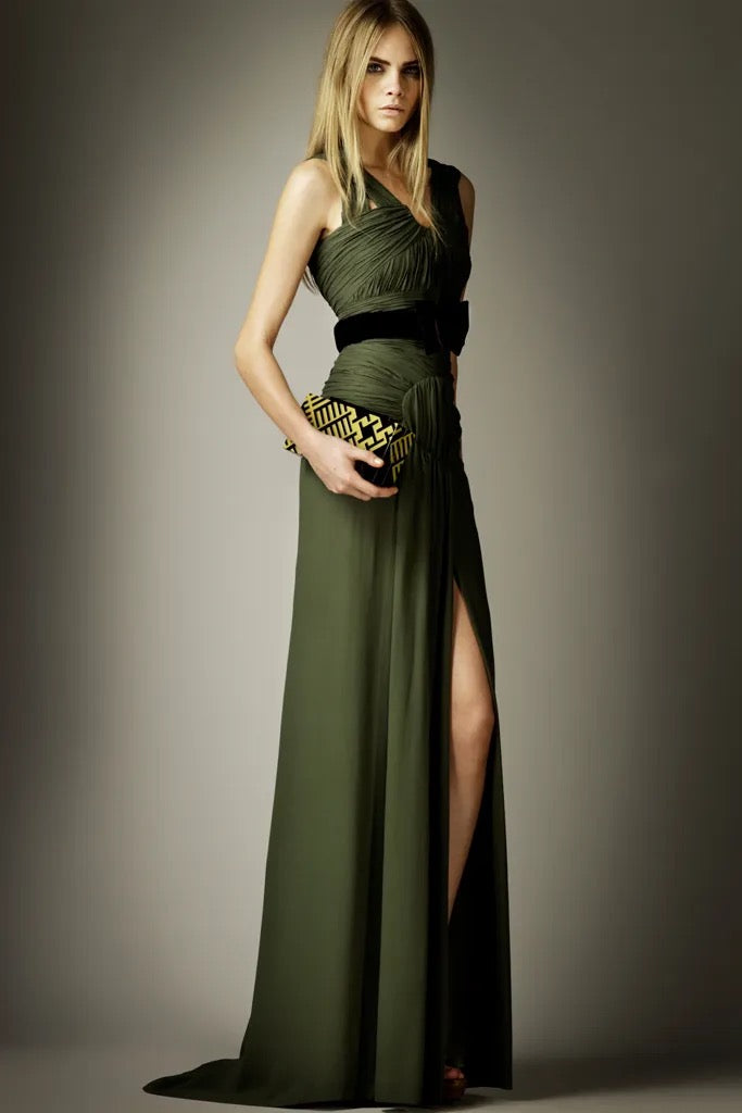 BURBERRY PRORSUM Pre-Fall 2012 Size 8 Green Silk Ruched Evening Gown Dress BURBERRY PRORSUM Pre-Fall 2012 Size 8 Green Silk Ruched Evening Gown Dress