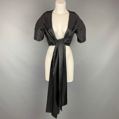 CALVIN KLEIN Taille L Noir Plissé Long Panneau Ouvert Avant Capelet