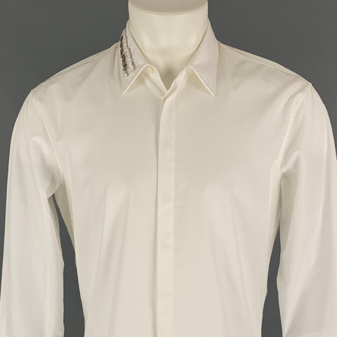 DSQUARED2 Size S White Cotton Hidden Placket Long Sleeve Shirt