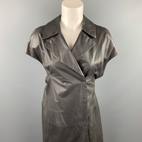 MARNI Size 4 Grey Leather Double Breasted Notch Lapel Vest