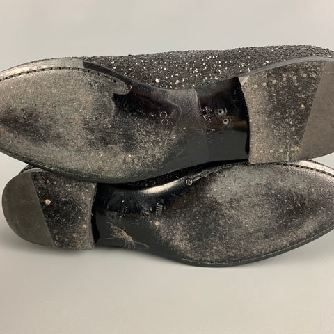 JIMMY CHOO Size 8 Black Glitter Leather Slip On Loafers