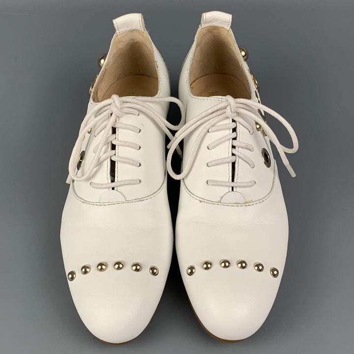 LOVE MOSCHINO Size 5.5 White Leather Studded Flats
