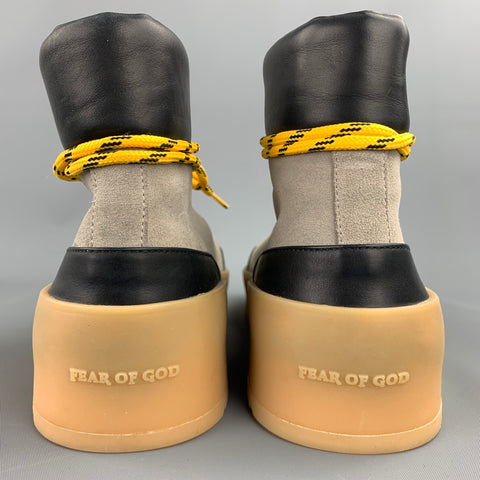 FEAR OF GOD Sexta colección Talla 11 Zapatillas de deporte de senderismo de caña alta de cuero con bloques de color gris pardo y negro