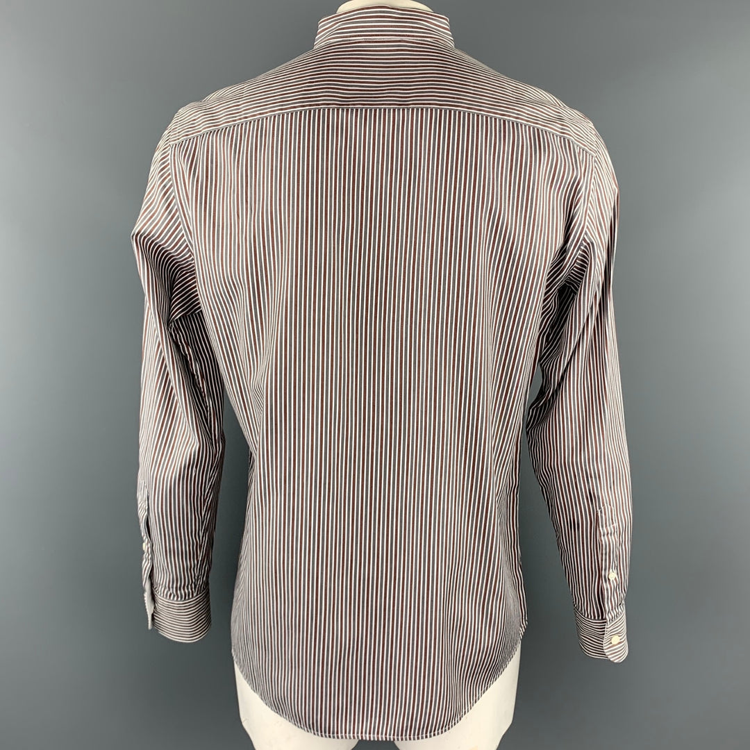 ERMENEGILDO ZEGNA Size L Grey & Brown Stripe Cotton Button Up Long Sleeve Shirt
