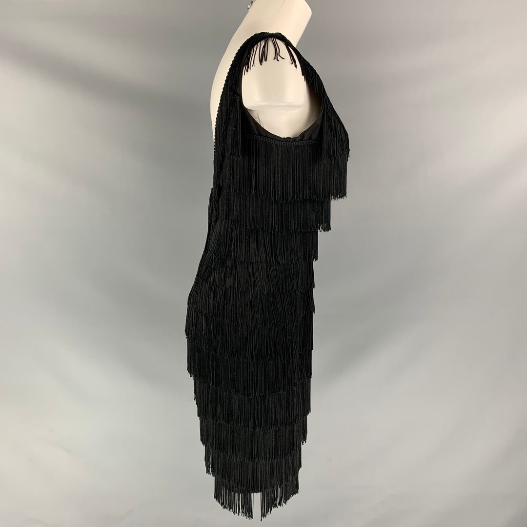 Vintage ROBERTA Black Acetate Fringe Knee-Length Cocktail Dress