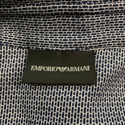 EMPORIO ARMANI Size XXL Navy White Cotton Long Sleeve Shirt