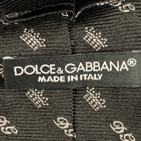 DOLCE & GABBANA Black White Monogram Silk Twill Tie