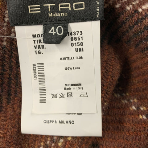 ETRO Capa Poncho con ribete de cuero a rayas de lana marrón tostado talla 4