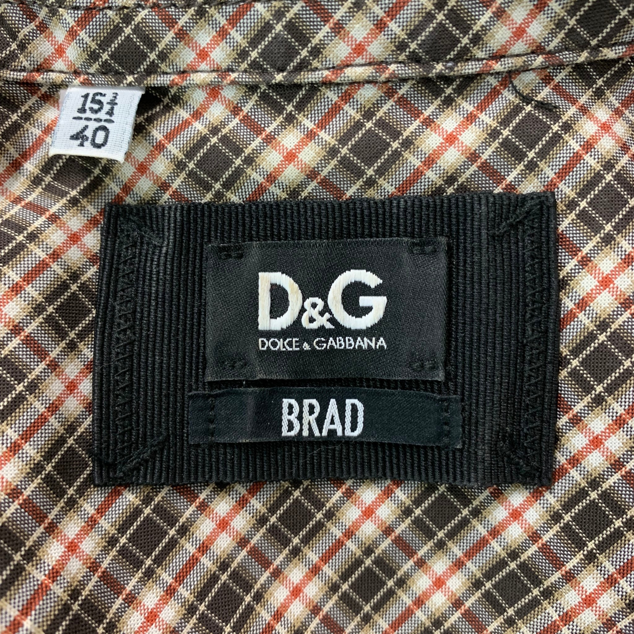 D&G by DOLCE & GABBANA Brad Size 40 Brown, White & Red Checkered Long  Sleeve Shirt