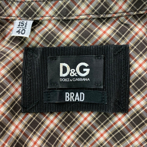 D&G by DOLCE & GABBANA Brad Size 40 Brown, White & Red Checkered Long Sleeve Shirt