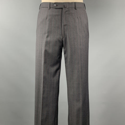 ISAIA Size 40 Regular Stripe Dark Gray Wool Notch Lapel Suit