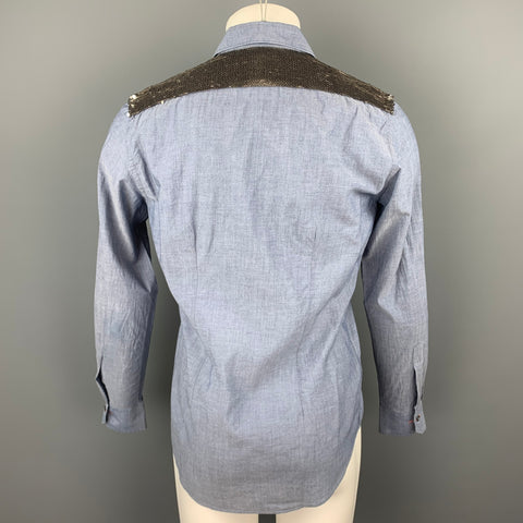 PAUL SMITH Size S Blue Sequined Cotton Button Up Long Sleeve Shirt