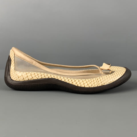 COLE HAAN Talla 6.5 Zapatos planos sin cordones de charol con estampado de piel de serpiente de malla beige