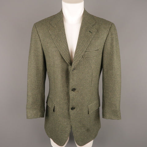 KITON Chest Size 40 Regular Green Houndstooth Cashmere / Silk Sport Coat