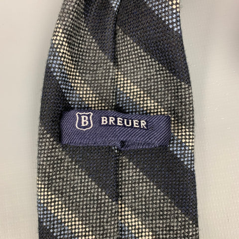BREUER Black & Charcoal Stripe Knit Wool Tie