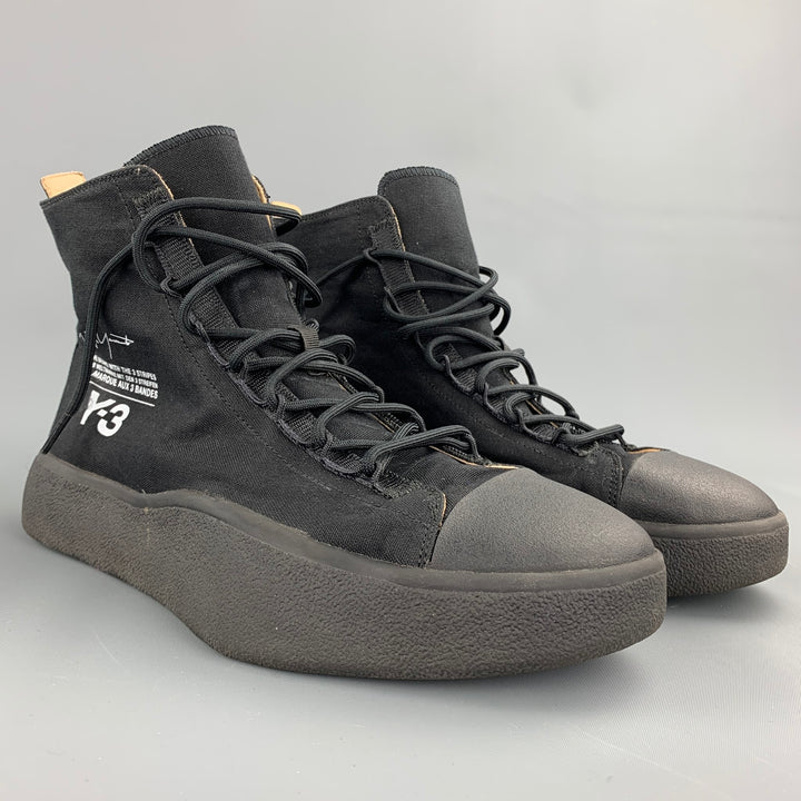 Y-3 Bashyo Size 9.5 Core Black Canvas High Top Sneakers