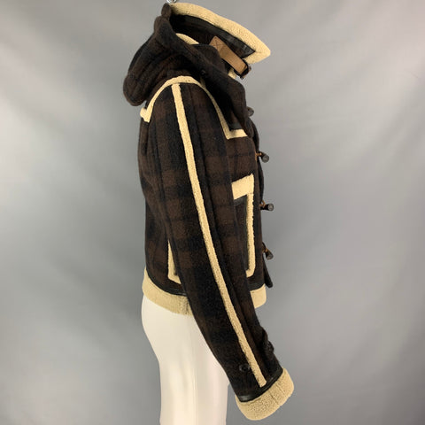 BURBERRY PRORSUM Fall 2011 Size 34 Brown & Cream Plaid Leather Shearling Blouson Jacket
