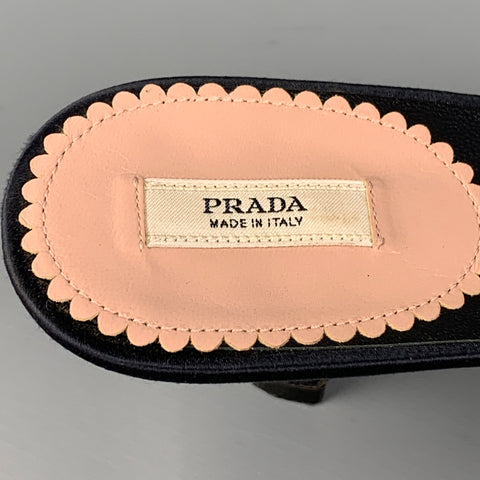 PRADA Size 6.5 Navy Silk Bow Mule Sandals