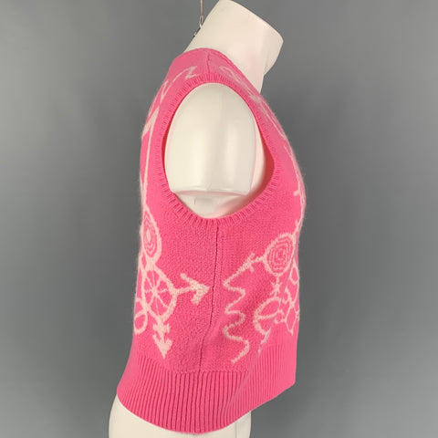 LOVERBOY de CHARLES JEFFREY Talla M Chaleco de lana merino con corazones blancos y rosas