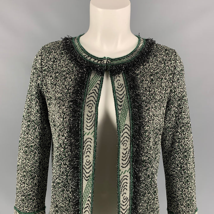 M MISSONI Size 2 Green & Silver Knitted Acetate Blend Cardigan