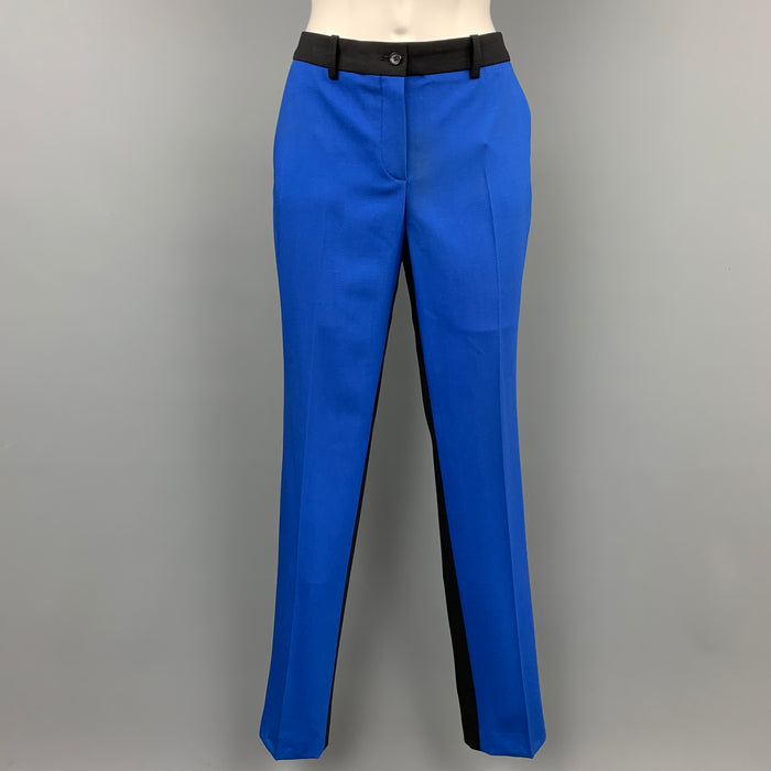 MICHAEL KORS Size 6 Black & Blue Color Block Virgin Wool Blend Dress Pants
