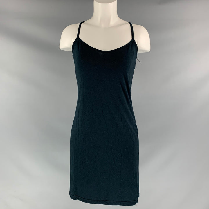ANN DEMEULEMEESTER Size 6 Black Cotton &  Rayon Solid Above Knee Dress