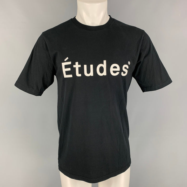 ETUDES Size S Black White Logo Cotton Short Sleeve T-shirt