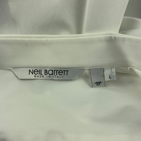 NEIL BARRETT Size L White & Black Mixed Fabrics Cotton Blend Short Sleeve Shirt