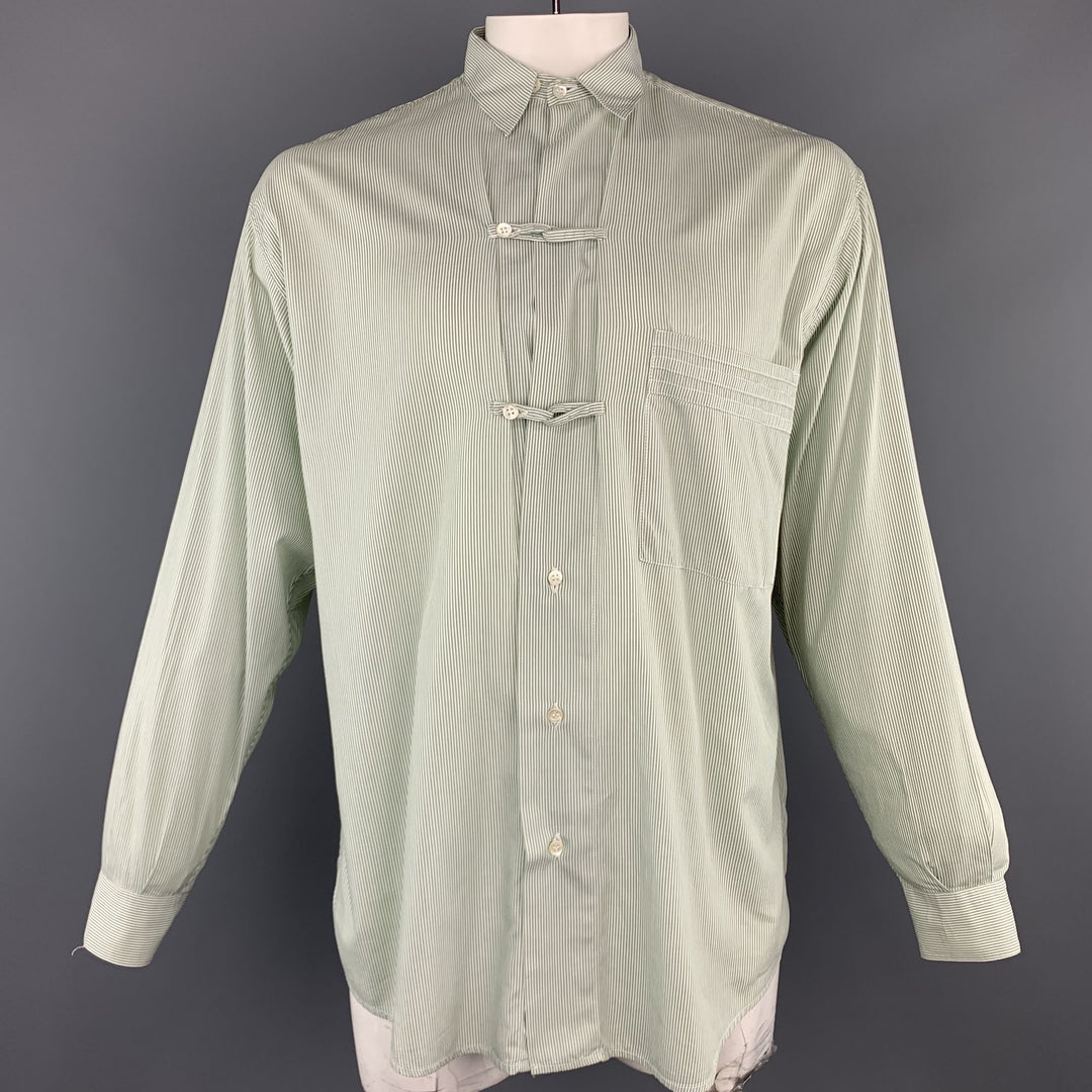THE TAILORED MAN Size M Green Stripe Cotton Patch Pocket Long Sleeve Shirt
