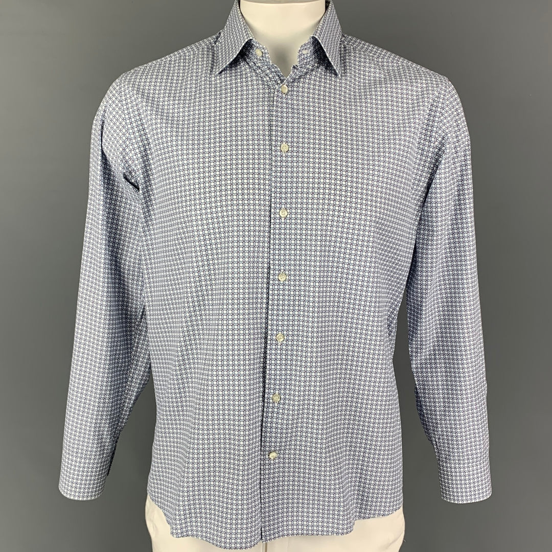ETRO Size 42 White Light Blue Purple Dots Cotton Button Down Long Sleeve Shirt