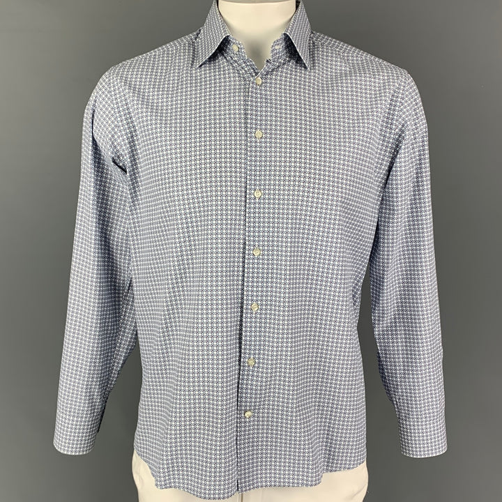 ETRO Size 42 White Light Blue Purple Dots Cotton Button Down Long Sleeve Shirt