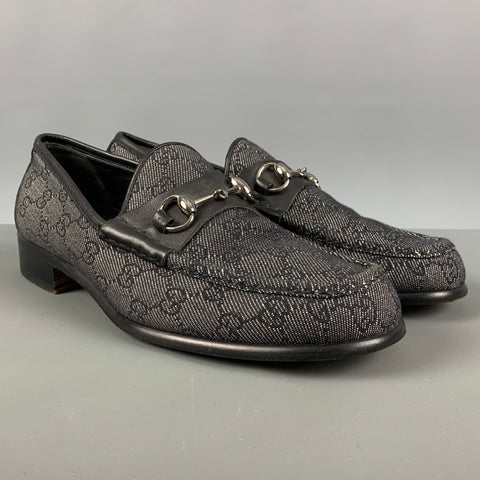 GUCCI Size 10 Black White Monogram Canvas Loafers