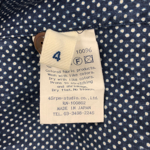 45rpm Size L Navy & White Dots Cotton Pop-Over Short Sleeve Shirt
