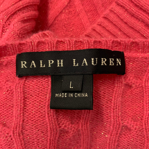 RALPH LAUREN Size L Pink Gold Cashmere Cable Knit Dress Top