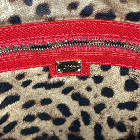 DOLCE & GABBANA Red Textured Leather Shopping Vitello Stampa Dauphi Tote