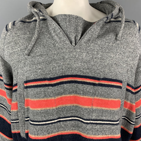 45rpm Size L Gray Red & Navy Striped Cotton Hooded Oversized Pop Over