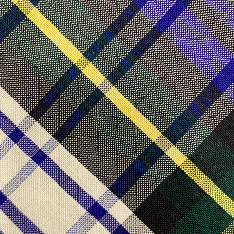 BARNEY'S CO-OP Blue White Yellow & Green Plaid Silk Skinny Tie