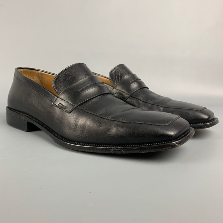 LOUIS VUITTON Size 10 Black Leather Square Toe Loafers