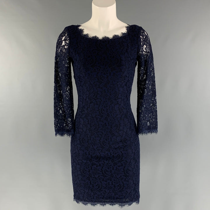 DIANE VON FURSTENBERG Size 0 Navy Rayon Blend 3/4 Sleeves Dress