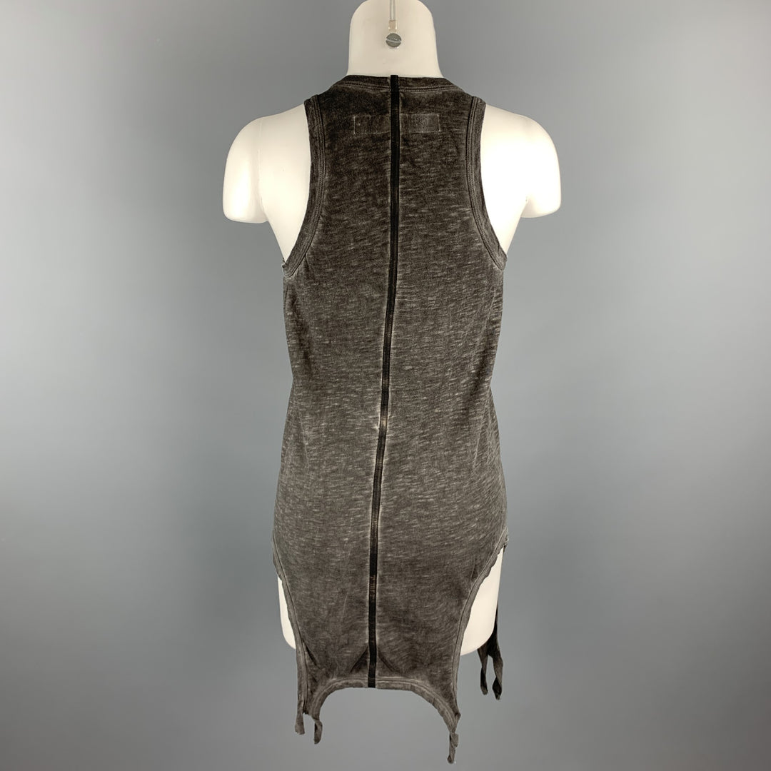 ISAAC SELLAM Size 0 Grey Distressed Cotton Leather Trim Tank Top
