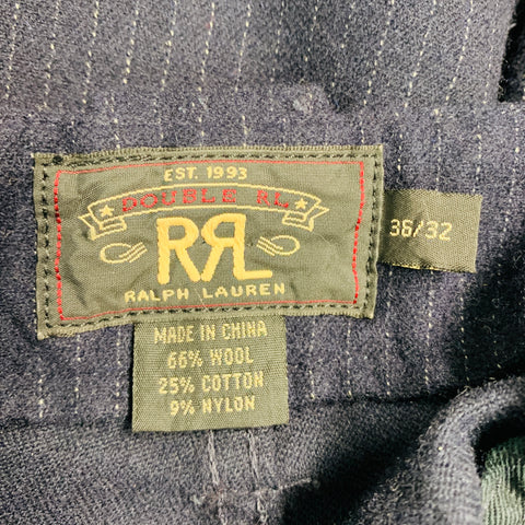 RRL by RALPH LAUREN Size 36 Navy Stripe Wool Blend Button Fly Dress Pants