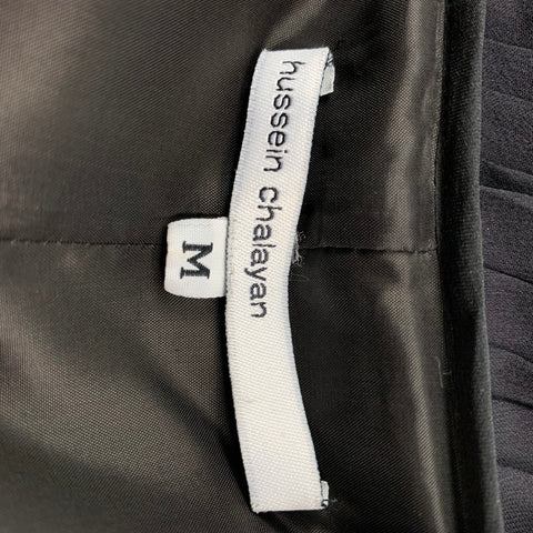 HUSSEIN CHALAYAN Taille M Robe trapèze plissée en soie noire